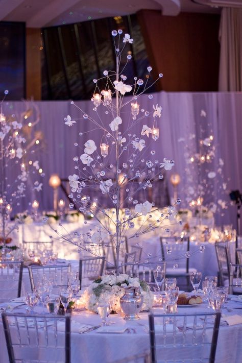 Wedding Table Centerpieces | Inspiring Winter Wedding Centerpieces | Weddingomania Centerpieces Rustic, Purple Centerpieces, Winter Wedding Centerpieces, Winter Wedding Favors, Winter Centerpieces, Winter Wedding Decorations, Winter Wonderland Wedding, Wedding Centerpieces Diy, Wedding Winter