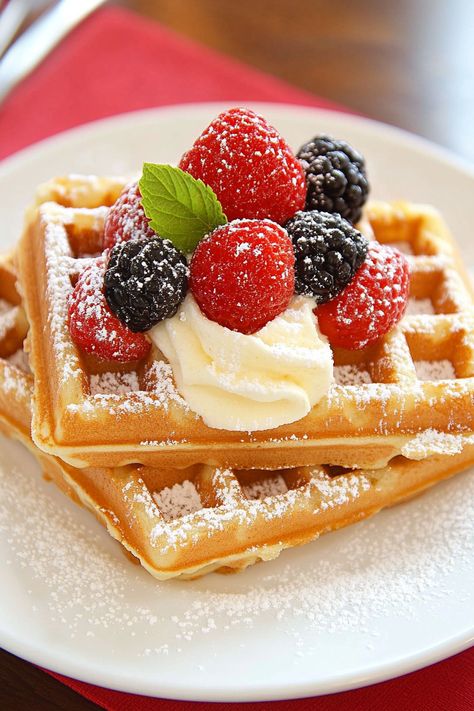 Discover this easy homemade waffle recipe for crispy, golden waffles every time! Perfect for breakfast or brunch. Thick Waffles, Easy Homemade Waffle Recipe, Homemade Waffle Recipe, Waffles Aesthetic, Easy Waffles, Homemade Waffle, Trendy Recipes, Food Reference, How To Make Waffles