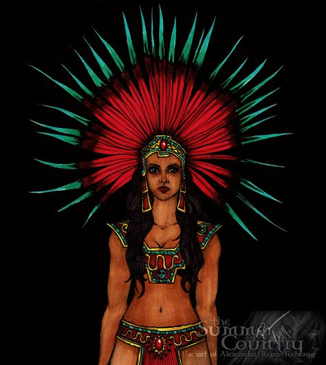 Female Warrior Tattoo Goddesses, Goddesses Tattoo, Quetzalcoatl Art, Tattoo Goddesses, Aztec Headdress, Aztec Costume, Female Warrior Tattoo, Warrior Drawing, Mexican Culture Art