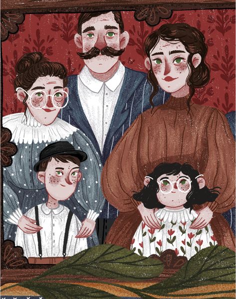 Draw Family Portrait, Illustration Self Portrait, Family Painting Portrait, Family Portraits Art, Family Portraits Illustration, Painted Family Portraits, Family Illustration Art Inspiration, Family Design Illustration, Family Portraits Painting