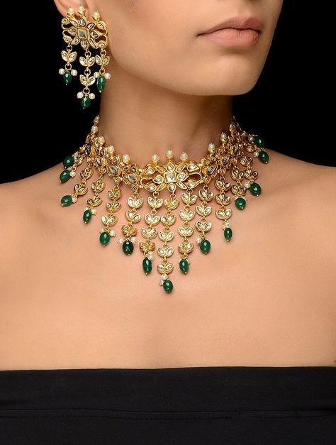 Buy Golden White Green Red Kundan inspired Gold Tone Necklace with a Pair of Earrings (Set 2) Beads Metal Alloy Pearls Fashion Jewelry Necklaces/Pendants Shimmering Statements to sparkle at your best friend's sangeet sunlit mehendis and winter weddings Online at Jaypore.com Necklaces Photography, Best Necklace, Necklaces Ideas, Indian Bridal Jewellery, Dainty Diamond Necklace, Bridal Fashion Jewelry, Indian Jewelry Sets, Green Jewelry, Bridal Gold Jewellery