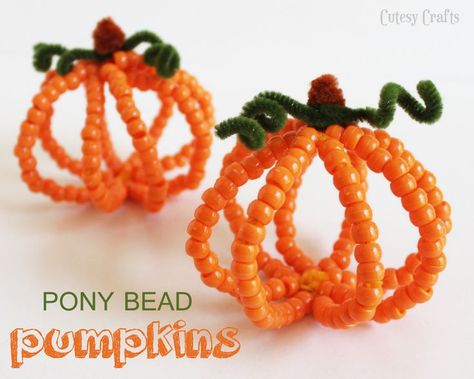 27 Fall Kid Crafts | A Little Craft In Your Day Bead Pumpkins, Fall Crafts For Toddlers, Pony Bead Crafts, Easy Fall Crafts, Easy Halloween Crafts, Fall Crafts For Kids, Halloween Crafts For Kids, Theme Halloween, Pumpkin Crafts