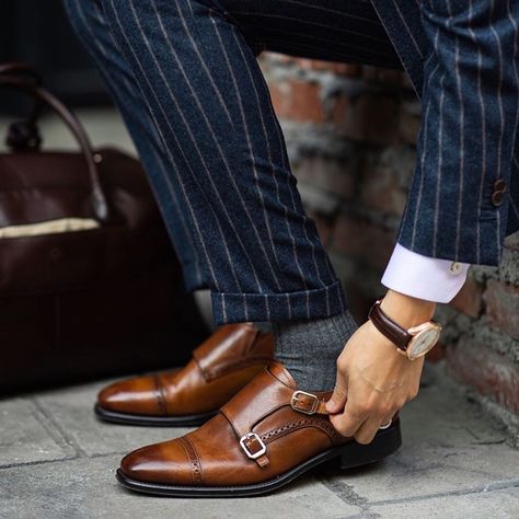 Compliment your navy suit with the Corbett in cognac.  @blakescott  #blakescott #gordonrush #wearGR #mensfashion #suitstyle #fashion #menswear #doublemonkstrap #cognac #dressshoes #navysuit #mensweardaily Monk Shoes Men Outfit, Double Monk Strap Shoes, Gents Shoes, Black Men Fashion Swag, Gentleman Shoes, Swag Men, Monk Strap Shoes, Handmade Leather Shoes, Contemporary Clothing