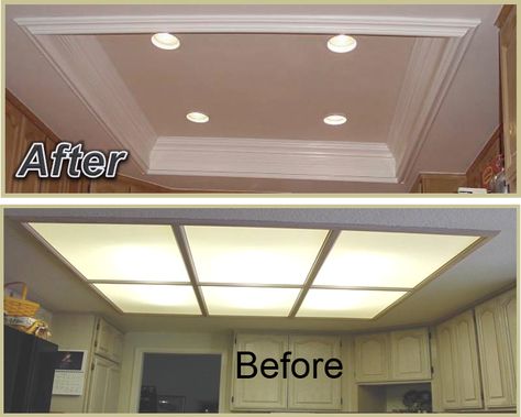 Recessed Kitchen Lighting – Appleton Renovations Kitchen Coffered Ceiling, Recessed Kitchen Lighting, Kitchen Lighting Remodel, Ceiling Remodel, Lighting Makeover, Kitchen Ceiling Lights, Dropped Ceiling, Kitchen Ceiling, Recessed Ceiling