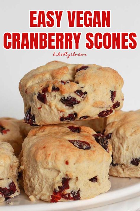 stack of vegan cranberry scones Vegan Cranberry Scones, Vegan Cranberry Bread, Vegan Scones Recipe Easy, Dried Cranberry Scones, Vegan Cranberry Muffins, Vegan Scones Recipe, Scones Vegan, Fruit Leather Recipe, Dried Cranberry