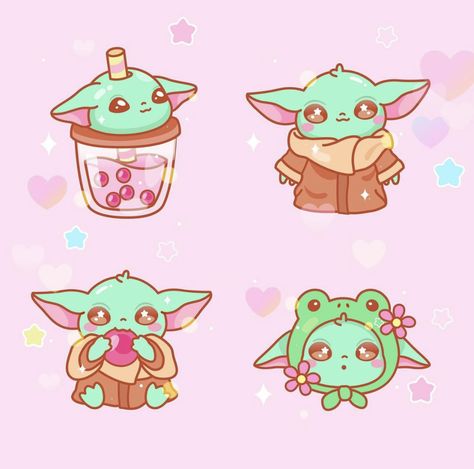 Grogu Chibi, Grogu Tattoo, Kawaii Star Wars, Baby Yoda Drawing, Mando Art, Cute Grogu, Kawaii Figures, Lilo And Stitch Toys, Bebe Yoda