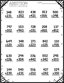 Triple Digit Addition With Regrouping, 3 Digit Addition Worksheets, Subtraction With Regrouping Worksheets, 3 Digit Addition, Multiplication Worksheet, Math Exam, Math Signs, Digital Learning Classroom, School Material