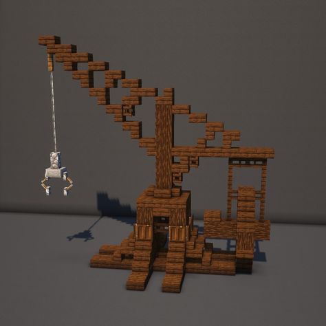 Crane In Minecraft, Mining Building Minecraft, Minecraft Ship Decorations, Minecraft Medieval Prison, Minecraft Mine Staircase, Minecraft Mine Crane, Minecraft Medieval Chandelier, Minecraft 1800s City, Minecraft Building Details