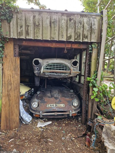 Seven 'rustbucket' classic cars found in a shed after 50 years to sell for over £200k | Daily Mail Online Barn Finds Classic Cars, Hot Rod Cars, Classic Trucks Vintage, Barn Find Cars, Car Shed, Rust Never Sleeps, Car Barn, Cars 4, Old Race Cars