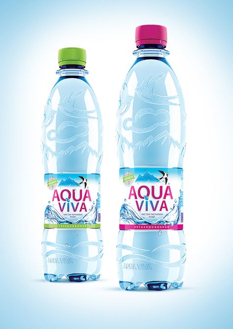 Aqua Viva on Packaging of the World Aqua Viva, Water Bottle Label Design, Unique Water Bottle, Unique Packaging Design, Water Shape, Biscuit Packaging, Mineral Water Bottle, Water Bottle Brands, Water Packaging