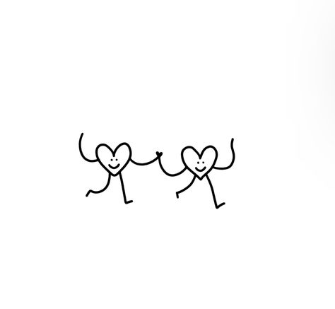 Small Heart Doodle, Hearts Holding Hands Tattoo, Stick Figure Tattoo Couple, Stick Figures Holding Hands Tattoo, Symbolic Friendship Tattoos, Stick Figure Sister Tattoo, Cute Small Quotes Aesthetic, Heart Doodle Tattoo, Cute Happy Doodles