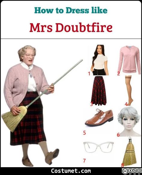 Mrs. Doubtfire Costume for Cosplay & Halloween 2020 Diner Waitress Costume, Mrs Doubtfire Costume Diy, Ms Doubtfire Costume, Mrs Trunchbull Costume, Famous Mom Costumes, Matilda Costume Diy, Mrs Doubtfire Costume, 90s Costume Ideas Woman, Hollywood Halloween Costumes