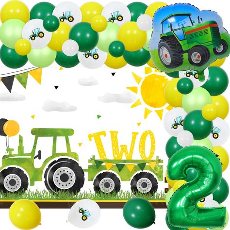 PRICES MAY VARY. Value Package: 1* farm tractor theme birthday backdrop(5*3ft/59.1*39.4inch), 50* latex balloons(12inch), 15* latex balloons(5inch), 1* tractor foil balloon(25.2inch), 1* green number 2 foil balloon(32inch) and some accompanying assembly tools. Use this farm themed birthday party decoration set to make your little tractor fan's 2nd birthday special. Unique Design: The tractor themed background cloth is mainly based on the tractor pattern, using bright colors. The number 2 balloon Tractor 2nd Birthday, Tractor 2nd Birthday Party, Tractor Second Birthday Party, Tractor Themed Birthday Party, Tractor Theme Birthday Party Backdrop, Two Year Old Tractor Theme Birthday, 2nd Birthday Tractor Theme, Tractor Second Birthday Boy, Tractor Party Decorations