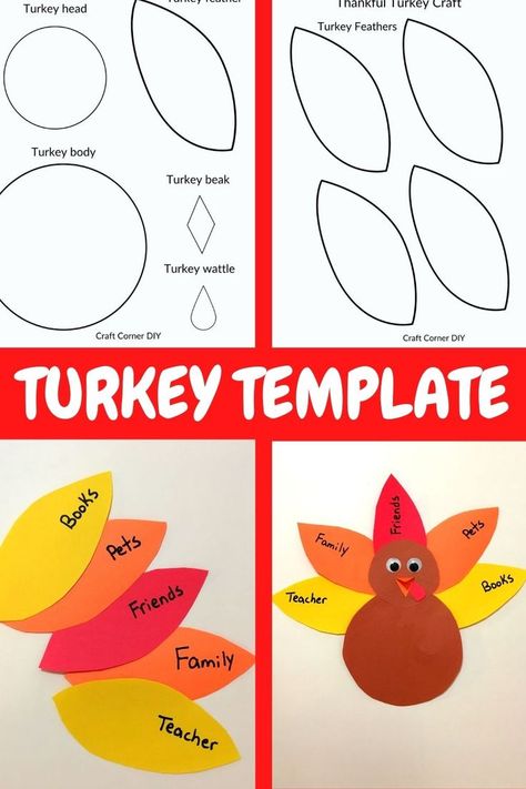 Turkey Craft Template, Thanksgiving Kids Craft, Printable Thanksgiving Crafts, Thankful Crafts, Crafts For All Ages, Thanksgiving Arts And Crafts, Turkey Template, Turkey Crafts Kids, Fun Thanksgiving Crafts