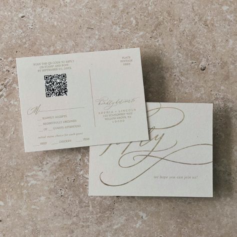 Romantic Gold and Ivory QR Code Menu Choice RSVP Postcard Wedding Invitation, Rsvp Online, Fancy Hands, Foil Wedding Invitations, Rsvp Postcard, Vintage Wedding Invitations, Free Birthday Invitation Templates, Free Birthday Invitations, Wedding Rsvp