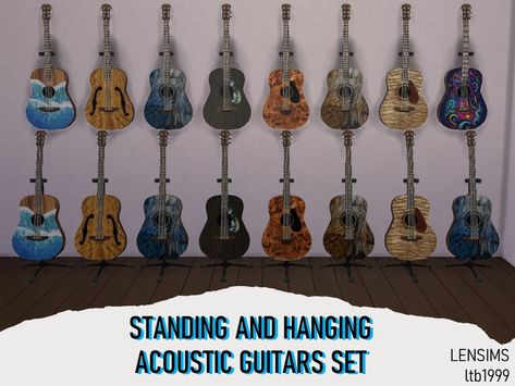 Contains both standing and hanging guitars with unique finishes. Found in TSR Category 'Sims 4 Decorative Recolor Sets' Hanging Guitars, Sims 4 School, Guitar Decorations, Guitar Decor, Guitar Notes, Contemporary Carpet, Traditional Tattoo Sleeve, Cc Sims4, Sims Community