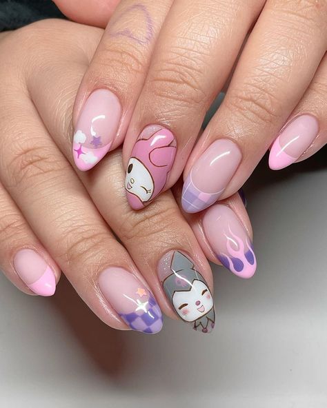 Japanese Gel Nail Artist ❀ on Instagram: “The best duo 💖 My Melody x Kuromi Swipe for video 🖤💗 . . . . . . . . . . .…” My Melody X Kuromi, Paznokcie Hello Kitty, Hello Kitty Nails Art, Horror Nails, Kawaii Nail Art, Hello Nails, Anime Nails, Cute Nail Art Designs, Hello Kitty Nails