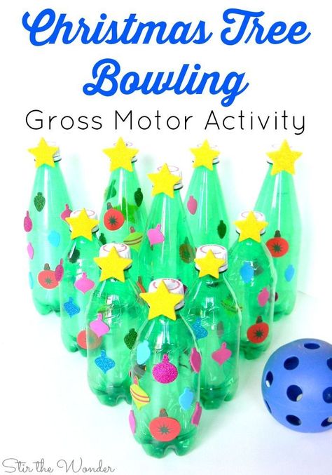 Christmas Tree Bowling is a great game to play at your next kids' holiday party! It's the perfect game to ecourage movement at the classroom, homeschool co-op or family party! Preschool Christmas Party, Preschool Christmas Activities, Classroom Homeschool, Holiday Party Kids, Gross Motor Activity, Christmas Games For Kids, Game To Play, Christmas Games For Family, Christmas Carnival