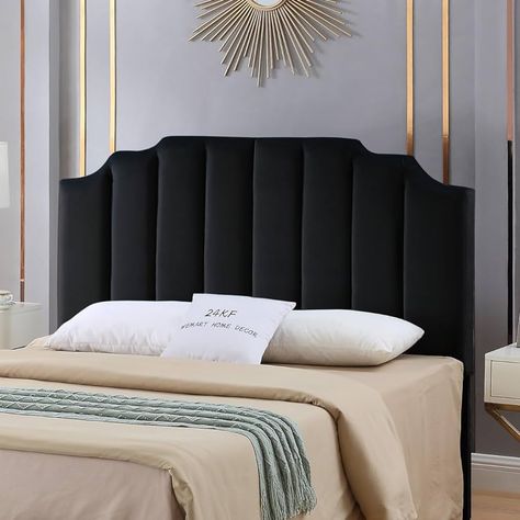 Amazon.com - 24KF Black Velvet Upholstered Queen Size Headboard Full Size Headboard,Tufted Headboard for Queen Bed Full Bed,Modern Vertical Channel Design with Curved Tufted Queen/Full Headboard 6026-Q-Black Backboards For Beds, Cal King Headboard, Full Size Headboard, Full Headboard, Queen Size Headboard, Cal King Bedding, Bed Full, Black Headboard, Velvet Headboard