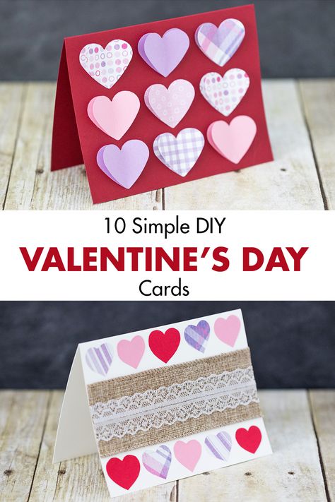 10 simple DIY Valentine's Day cards. Easy greeting cards to make for family and friends! #ValentinesDay #DIYgreetingcards #easycardideas Easy Valentine Cards, Valentine Cards To Make, Friend Valentine Card, Valentines Diy Kids, Valentines Day Cards Diy, Valentine Card Crafts, Easy Greeting Cards, Valentines Day Cards Handmade, Homemade Valentines Day Cards