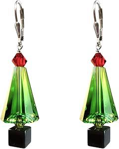 Green Christmas tree Earrings Made with Austrian Crystal elements Silver Leverback Holiday Beaded Jewelry, Christmas Jewelry Diy, Pola Manik, Earrings Beads, Holiday Beading, Crystal Christmas, Christmas Clothing, Tree Earrings, Christmas Tree Earrings