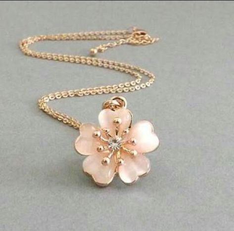 Sakura necklace Delicate Flower Shaped Pink Gold Jewelry, Delicate Pink Gold Flower Jewelry, Dainty Blossom-colored Wedding Jewelry, Feminine Blossom-colored Wedding Jewelry, Delicate Rose Gold Jewelry With Flower Decoration, Dainty Blossom Wedding Jewelry, Delicate Pink Flower Necklace, Delicate Pink Necklace With Rose Design, Feminine Rose Gold Jewelry With Flower Decoration