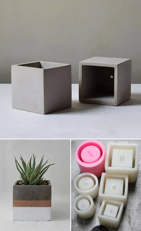 Cool square silicone molds to make DIY concrete planters. I really love this geometric, minimalist cement flower pots. They are easy to customize to fit every home design. #ad #concrete #siliconemold #cement #mold #pot #flowerpot #planter #diy #craft Concrete Planter Molds, Cement Mold, Diy Cement Planters, Cement Molds, Planter Diy, Cement Flower Pots, Diy Beton, Diy Concrete Planters, Diy Planter