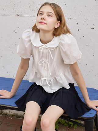 Designer fashion, Seoul-fully created | W Concept Fabric Tops For Women, Fashion Outfits Feminine, Puffed Sleeves Blouse, Ribbon Blouse, Ribbon Top, Korean Blouse, Ribbon Collar, White Ruffle Blouse, Fashion Top Outfits