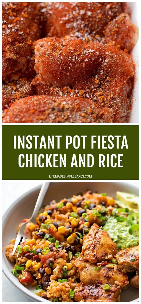 An easy, flavorful dinner that is ready less than 30 minutes! This Instant Pot fiesta chicken and rice is sure to become a family favorite! #fiestachicken #chicken #instantpotchicken #chickenandrice #instantpot Mexican Chicken Instant Pot, Instant Pot Fiesta Chicken, Fiesta Chicken And Rice, Instant Pot Mexican Chicken, Pot Beans, Ip Chicken, Instant Pot Mexican, Mexican Chicken And Rice, Life Made Simple