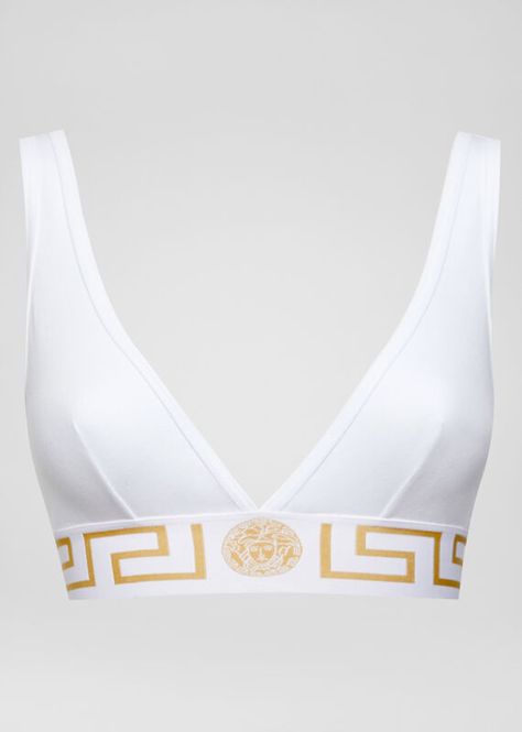 Versace Clothes, Silk Bralette, Versace Style, Cotton Bralette, Versace Logo, Versace Fashion, White Bralette, White Bras, Versace Collection