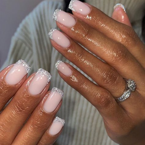 silver glitter french tips, wedding nail art designs, wedding nails 2022 Silver Tip Nails, Best Wedding Nails, Glitter French Nails, Glitter Tip Nails, Glitter French Tips, Silver Tips, Silver Glitter Nails, White And Silver Nails, Wedding Nails Glitter