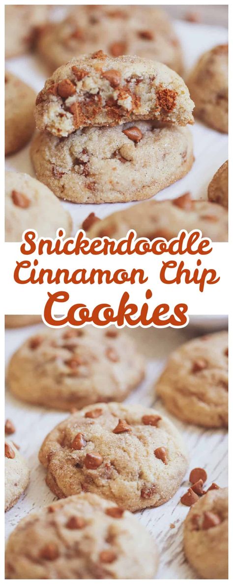 These soft, thick and chewy snickerdoodle cookies are deliciously loaded with cinnamon chips and rolled in cinnamon sugar to give them crispy edges in every bite!  If you love snickerdoodles, I guarantee you'll love these cinnamon sugar delights for your fall and holiday baking!  Each of these cookies are a full quarter cup scoop of cookie dough, so it's the perfect cookie size for satisfying snacking!   #snickerdoodle #cookies #cinnamon #christmascookies #cinnamonsugar #classiccookies Cinnamon Chip Cookies, Cinnamon Chip Recipes, Chewy Snickerdoodle Cookies, Mini Recipes, Cookies Cinnamon, Cookie Board, Snickerdoodle Cookies, Cinnamon Cookies, Cinnamon Chips