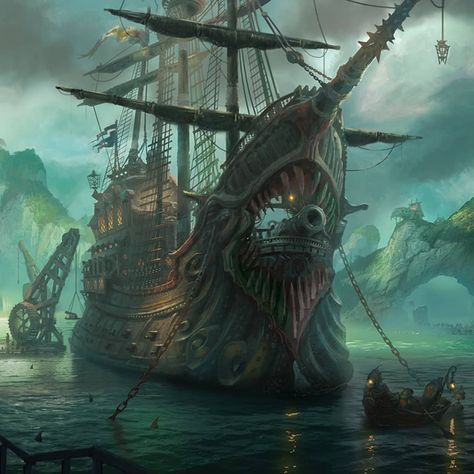 Photoshop Wallpaper, Pirate Ship Art, Lost City Of Atlantis, Concept Vehicles Sci Fi, Navi A Vela, Arte Steampunk, Sea Of Thieves, Pirate Art, Dead Pool