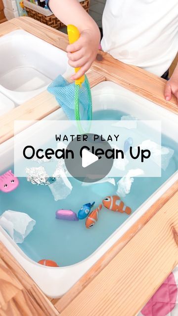 Jamie Robinson on Instagram: "Tomorrow is earth day! So here’s a SUPER simple and fun sensory activity you can do with your kids! 

Comment LINK and I’ll send you a dm with links to everything.

Materials needed:
•tub or sensory table
• water (of course!)
• blue liquid food coloring
• toy fish
• fish net (ours came with our toy fish)
• tin foil
• parchment paper

#earthday #earthoutdoors #sensoryplay #sensoryactivity #sensorybin #playbasedlearning #learningthroughplay #oceancleanup #oceantheme #oceanthemed #momsoftoddlers #toddlermom #preschoolactivities #toddleractivities #activitiesfortoddlers #sensoryplayideas #watertable #watertablefun #waterplay" Water Table Activities Preschool, Fish Tin, Water Table Activities, Toy Fish, Liquid Food, Ocean Cleanup, Blue Liquid, Playbased Learning, Sensory Activity