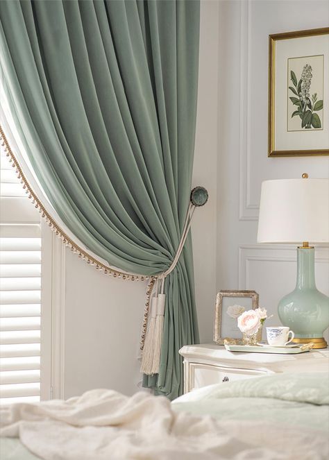 Pair of Mint Green Velvet Curtains Bedroom Velvet Curtains - Etsy Canada Velvet Curtains Bedroom, Interior Design Per La Casa, Plain Curtains, The Curtains, Stylish Curtains, Green Bedroom, Green Curtains, Curtains Living, Home Curtains