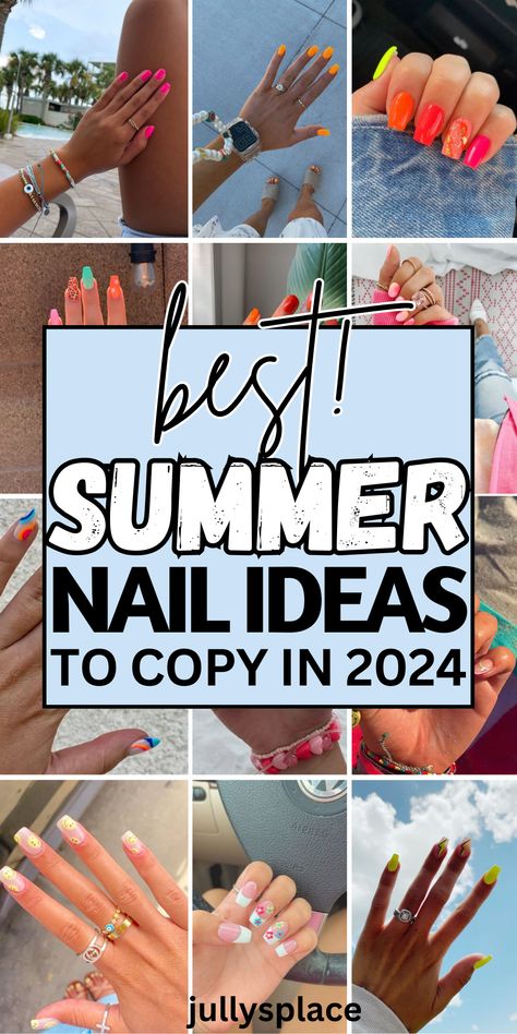 Summer Nail Ideas Nail Designs Summer Beach, Cute Summer Nail Designs, Beachy Nails, Fun Summer Nails, Summer Nails Beach, Summer Nail Ideas, Summer Gel Nails, Nail Color Trends, Bright Summer Nails