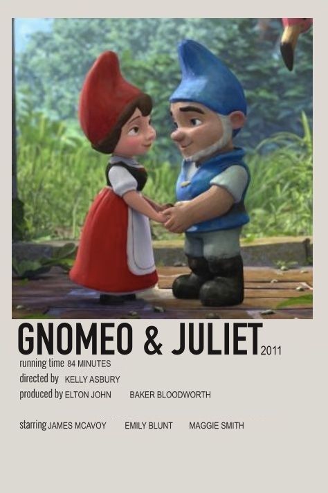 Gnomeo And Juliet, Juliet Movie, Polaroid Movie Poster, Animated Movie Posters, New Disney Movies, Movie Card, Iconic Movie Posters, Film Posters Minimalist, Minimalist Movie Poster