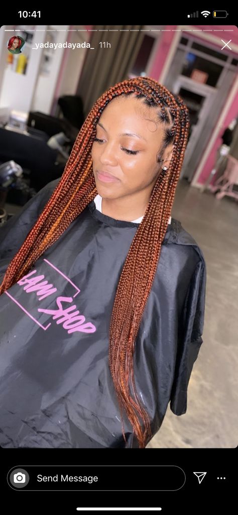 #braids #knotlessbraids #copper #burntorange #mosiacbraids #colorfulbraids #waistlengthknotless braids by: IG @_yadayadayada_ worn by: IG @a.kween_ Ombre Copper Box Braids, Cinnamon Knotless Braids, Copper Braiding Hair, Copper Brown Braids Black Women, Ginger Ombre Box Braids, Knotless Box Braids Orange, Copper Knotless Braids Black Women, Knotless Braids Fall Colors, Copper Brown Box Braids