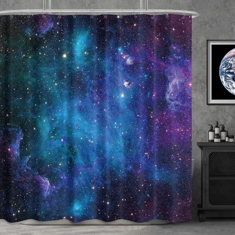 Dark Shower Curtain, Panel Bathroom, Boys Bathroom Decor, Artistic Bathroom, Dark Galaxy, Outer Space Theme, Unique Shower, Bathroom Decor Sets, Ocean Decor