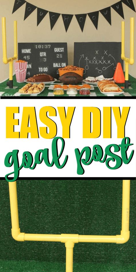 Goal Post Centerpiece, Superbowl Diy Decor, Diy Football Themed Birthday Party, Diy Tailgate Decorations, Super Bowl Table Decorations, Outdoor Football Party Ideas, First Year Down Football Birthday Diy, Super Bowl Party Decorations Diy, Diy Field Goal Post