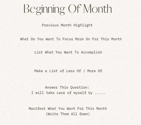 Journal Prompt Template, Month Reflection Journal Prompts, Beginning Of Month, Manifestation Journal Template, Manifest Fast, Mindfulness Journal Prompts, Let Go Of The Past, Journal Questions, Journal Inspiration Writing