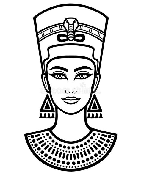 Animation portrait of the beautiful Egyptian woman. vector illustration Nefertiti Tattoo, Egyptian Drawings, Egyptian Painting, Egiptul Antic, Egyptian Design, Egypt Tattoo, Egyptian Women, Afrique Art, Ancient Egypt Art