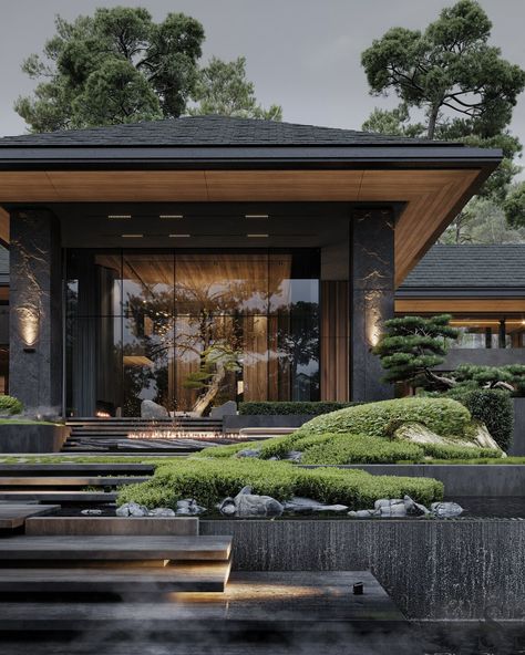 Home Designs Exterior, Zen House, تصميم للمنزل العصري, Luxury Outdoor Furniture, Casa Vintage, Dream House Exterior, Japanese House, Villa Design, Facade House