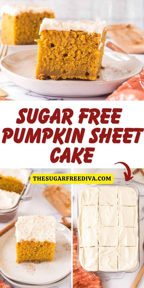 Sugar Free Pumpkin Muffins, Sugar Free Cake Recipes, Sugar Free Desserts Easy, Pumpkin Sheet Cake, Sugar Free Baking, Sugar Free Recipes Desserts, Sugar Free Pudding, Sugar Free Treats, Sugar Free Cake