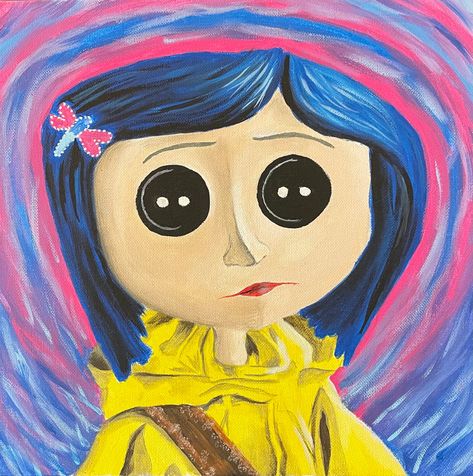 Coraline Cat Painting, Clown Paintings Easy Canvas, Coraline Acrylic Painting, Coraline Canvas Painting Easy, Easy Coraline Painting, Coraline Painted Pumpkin, Coraline Pumpkin Painting Ideas, Pumpkin Painting Coraline, Diy Halloween Paintings On Canvas Easy