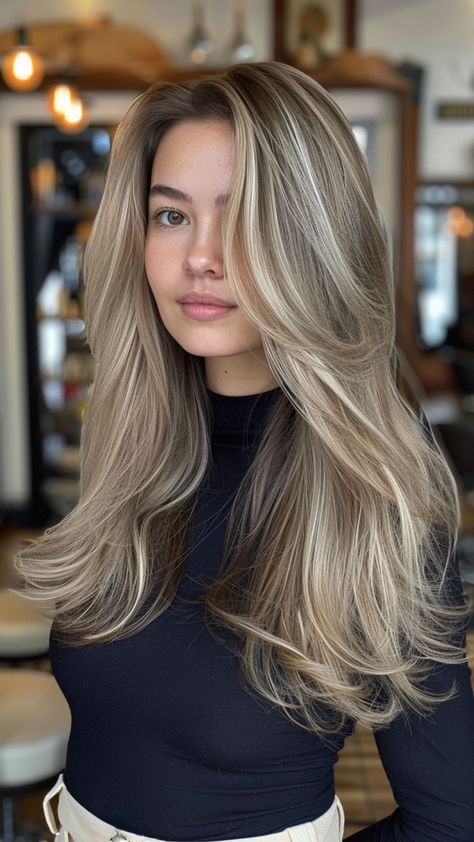 30 Captivating Balayage Hair Color Trends Natural Blonde Balayage Hair, Blonde Hair Color Ideas Brown Roots, Creamy Balayage Brown, Ash Cool Blonde Hair, Ash Dark Blonde Hair Highlights, Process Of Going Blonde From Dark, Blonde Balayage Inspiration, Natural Hair Color Ideas For Blondes, Blonde Cool Highlights