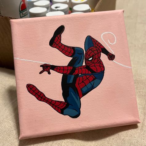 Spiderman Small Canvas Painting, Cute Spiderman Painting, Spider Man Acrylic Painting, Spiderman Acrylic Painting, Painting Ideas On Canvas Spiderman, Spider Man Canvas Painting, Painting Ideas Spiderman, Marvel Acrylic Painting, Spiderman Painting On Canvas