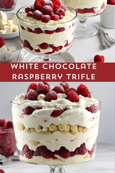 Strawberry Trifle Dessert, Peppermint Triffle Desserts, Trifle Desserts Raspberry, Dessert Cream Recipes, Individual Trifle Desserts Cups Christmas, Italian Trifle Desserts, White Chocolate Raspberry Trifle, Raspberry White Chocolate Desserts, Simple Trifle Recipes