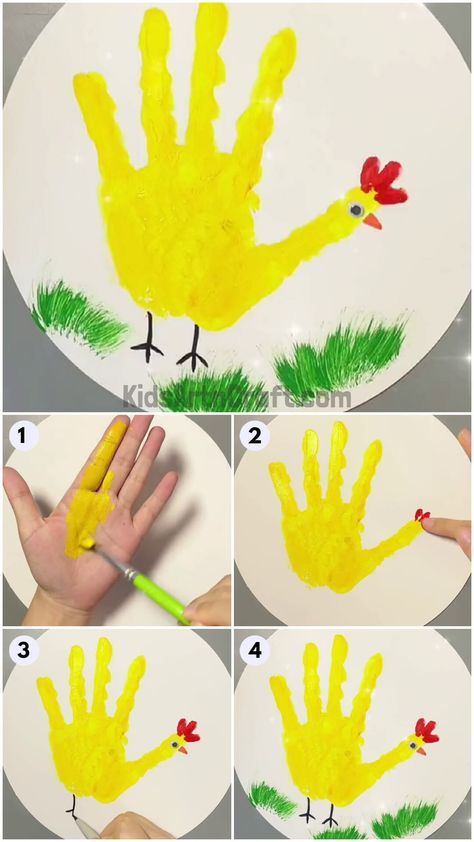 Simple Handprint Hen Art Tutorial For Kids - Kids Art & Craft Paper Air Balloon, Hen Art, Art And Craft For Kids, Hot Air Balloon Paper, Diy Hot Air Balloons, Frog Crafts, Handprint Craft, Chicken Art, Handprint Art