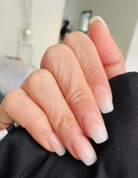 Pink Ombre French Tip Nails Almond, Square Round Ombre Nails, Ombre Acrilyc Nails, Translucent Ombre Nails, Nude To White Ombre Nails Almond, Proposal Nails Ideas Acrylic, Squoval Ombre Nails, Ombré French Manicure, Ombre Milky White Nails